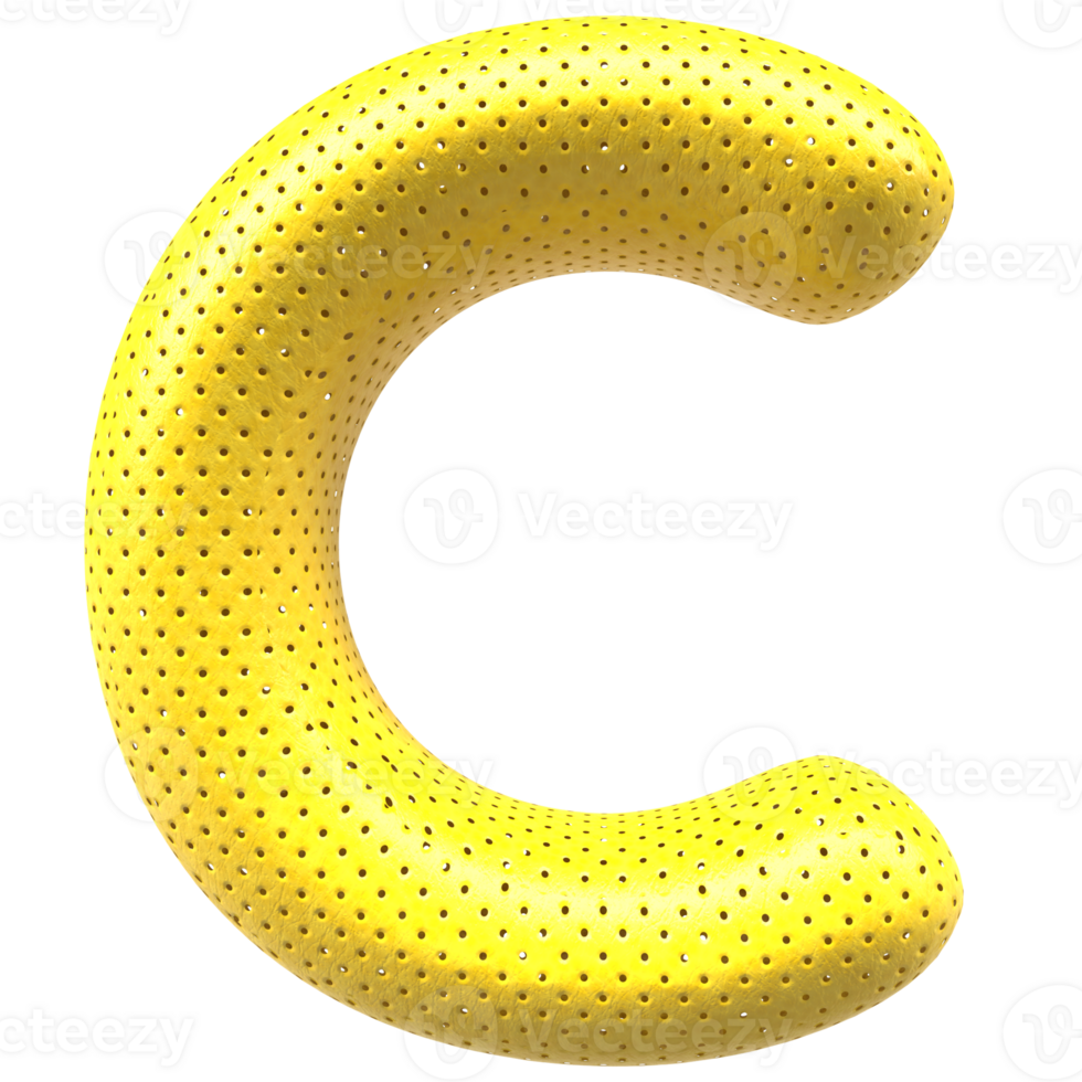 Gold bubble letter C font 3d render png