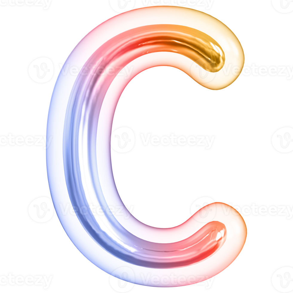 Gradient bubble letter C font 3d render png