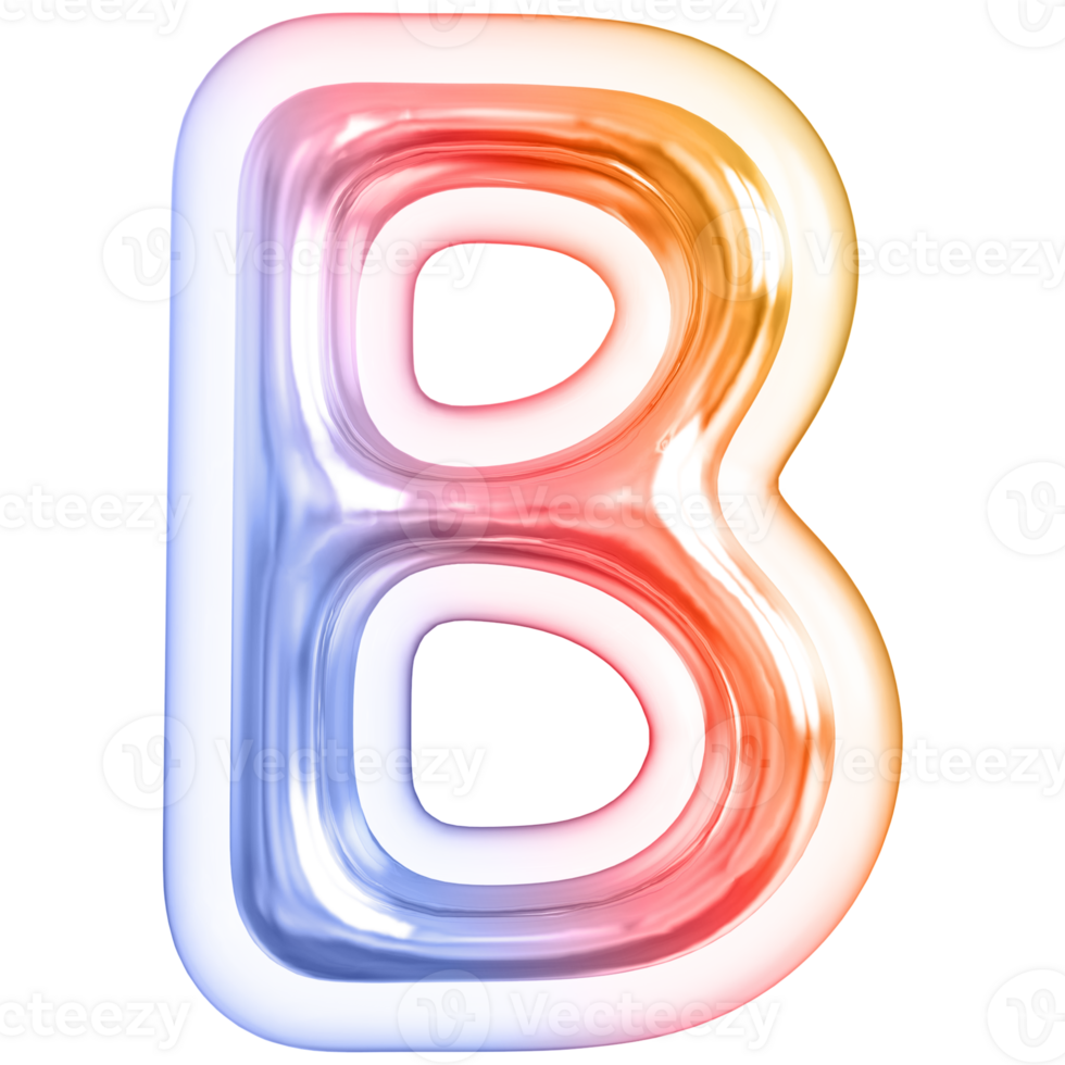 Gradient bubble letter B font 3d render png