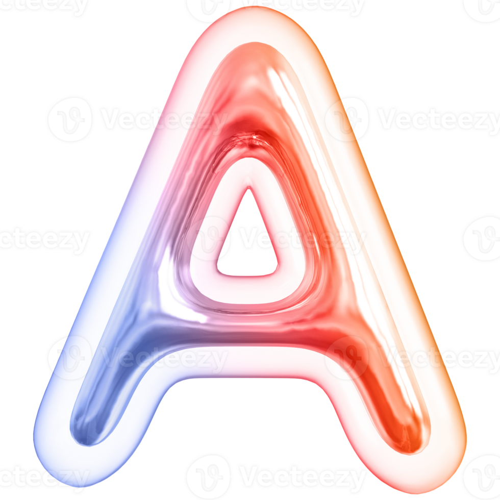 Gradient bubble letter A font 3d render png