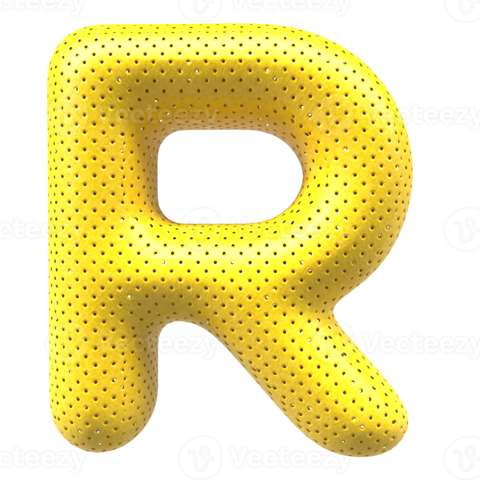 Gold bubble letter R font 3d render png