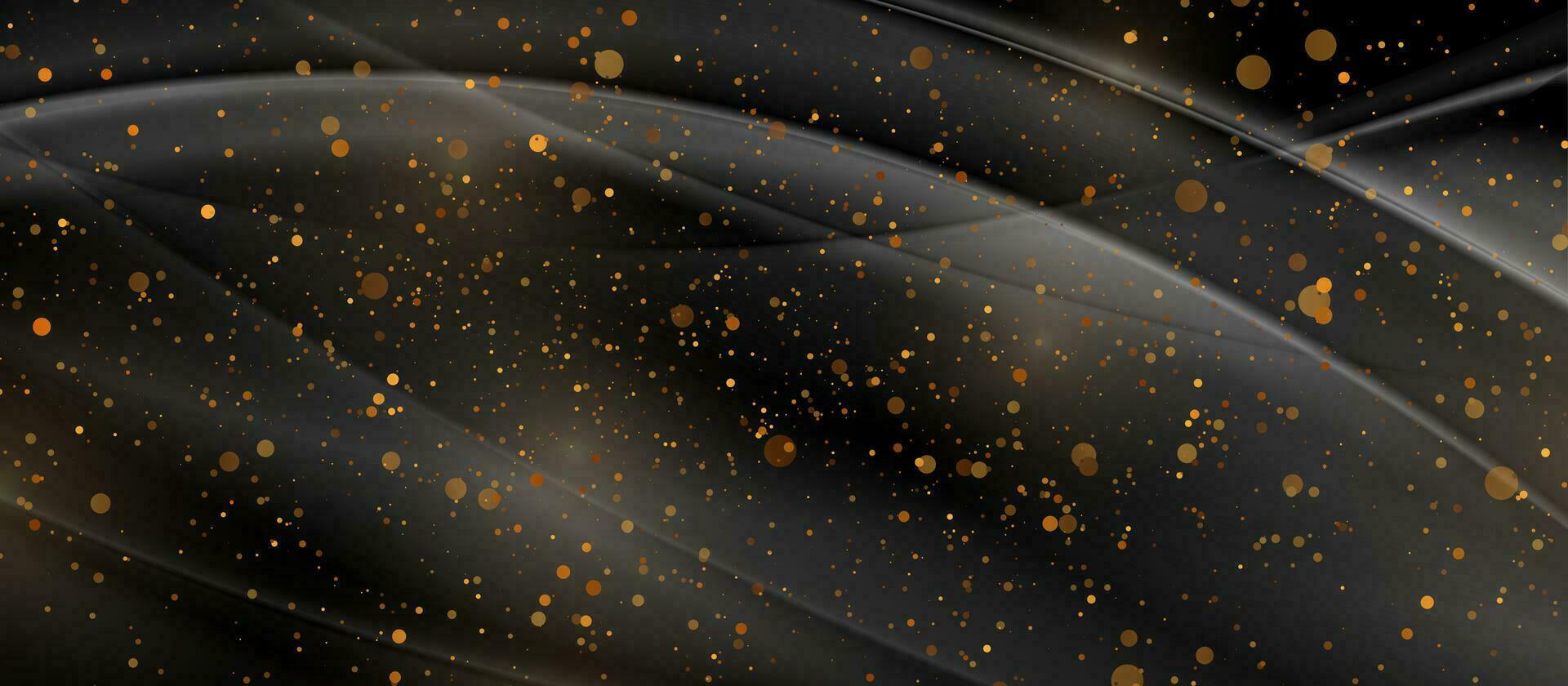 Luxury golden shiny dots and black smooth waves abstract background vector