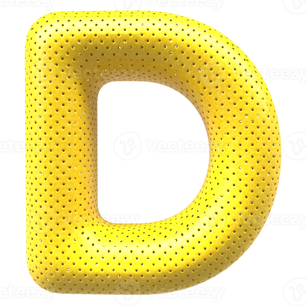 Gold bubble letter D font 3d render png