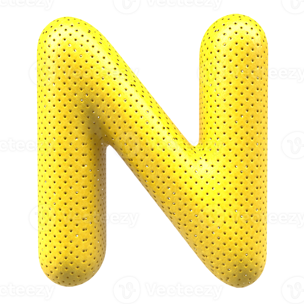 Gold bubble letter N font 3d render png