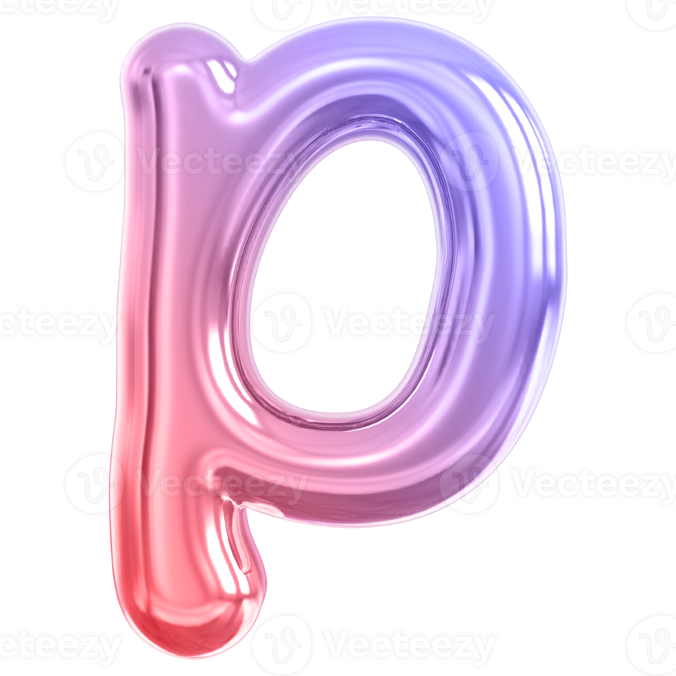 Gradient bubble letter P font 3d render png