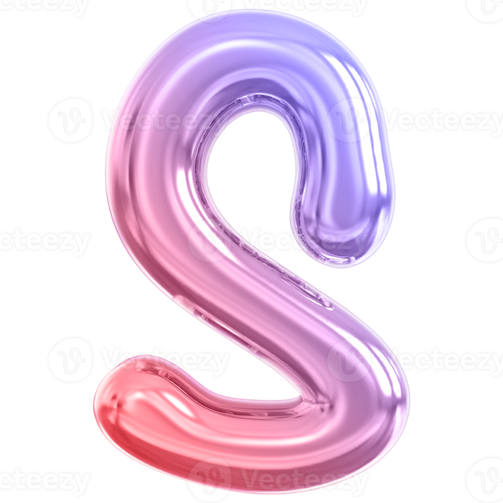 Gradient bubble letter S font 3d render png