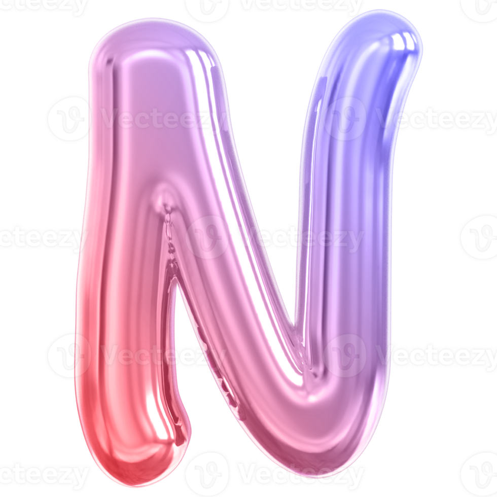 Gradient bubble letter N font 3d render png