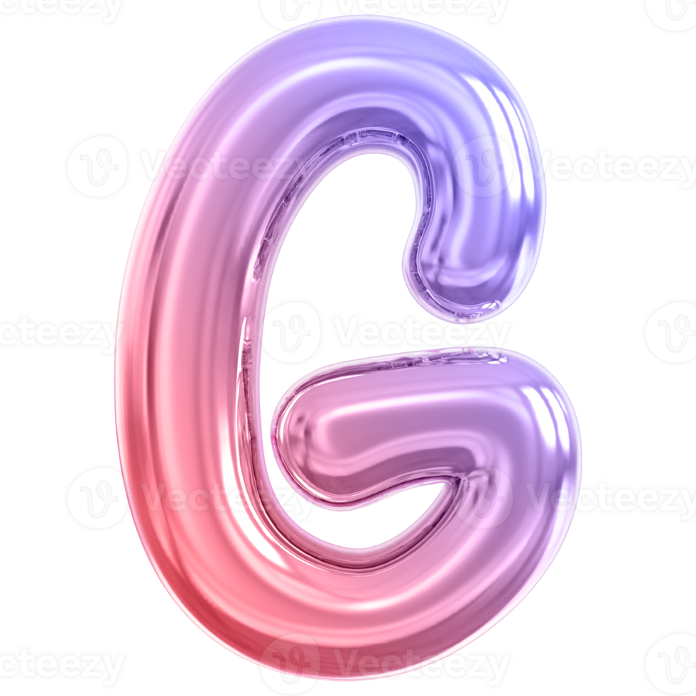 Gradient bubble letter G font 3d render png