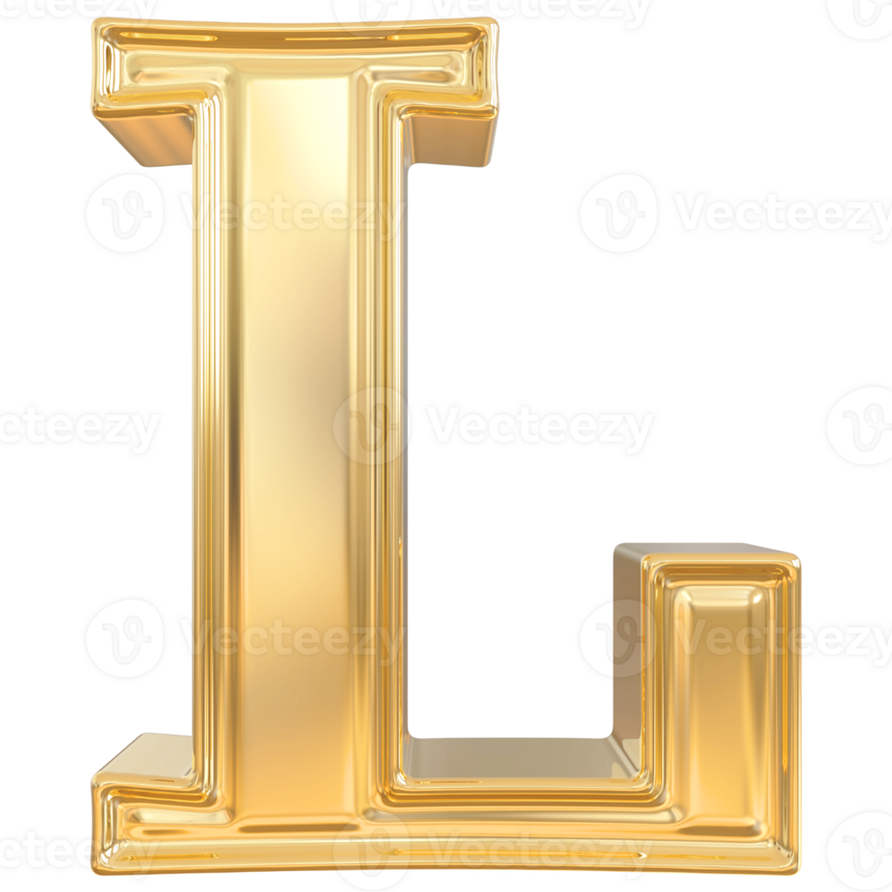 Gold letter L font 3d render png