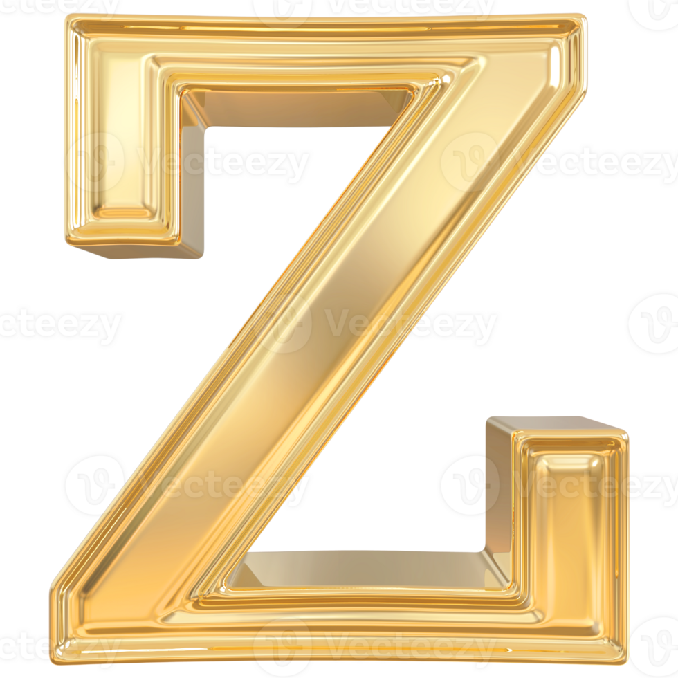 Gold letter Z font 3d render png