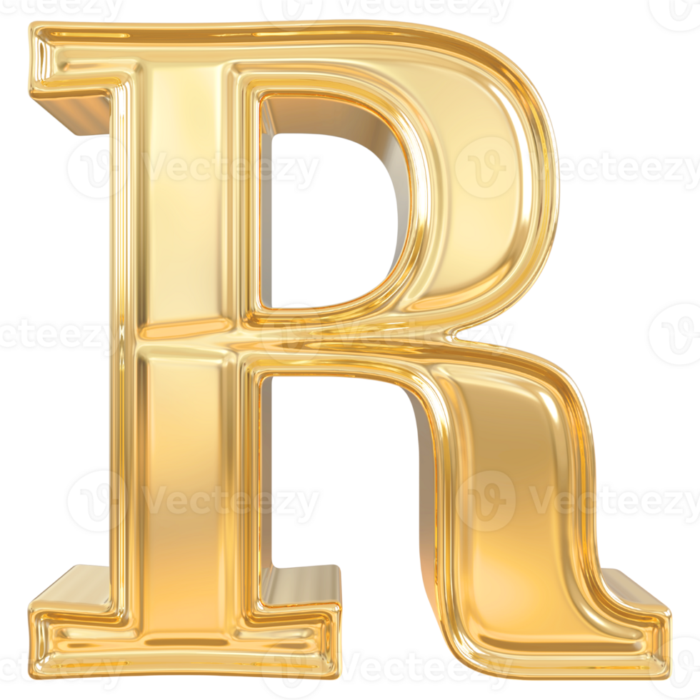 Gold letter R font 3d render png