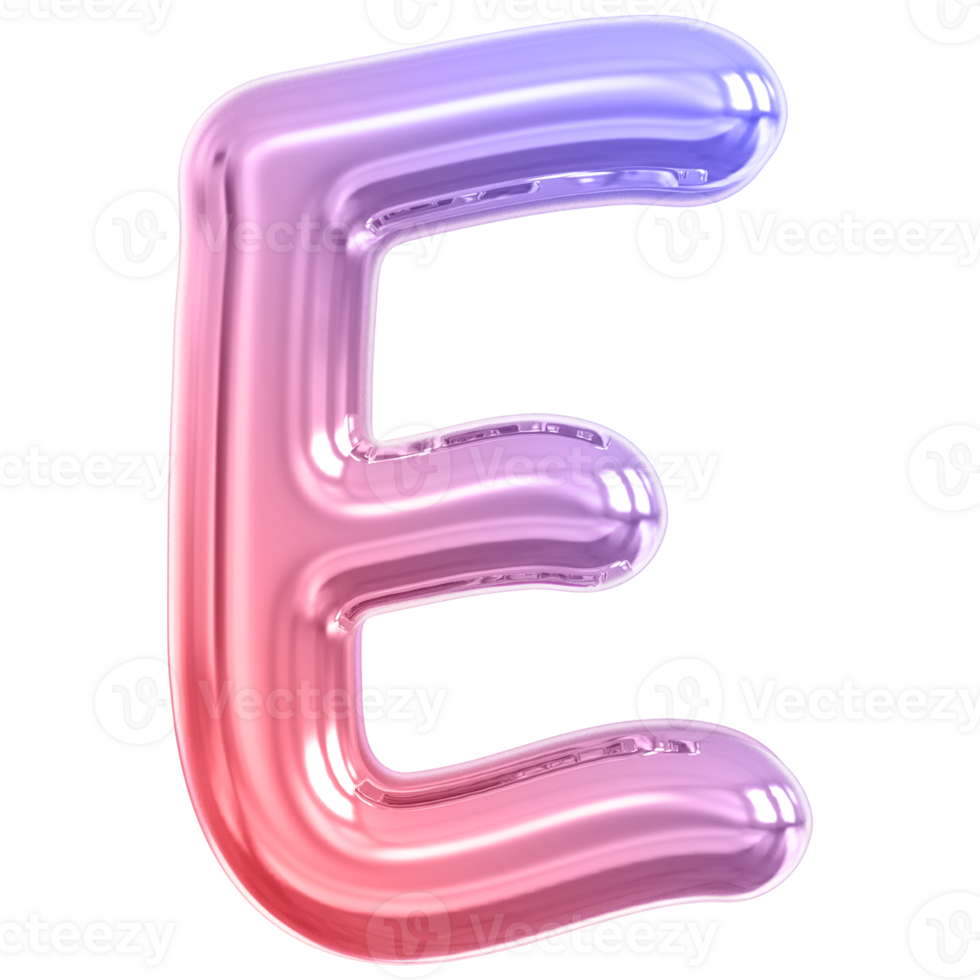 Gradient bubble letter E font 3d render png