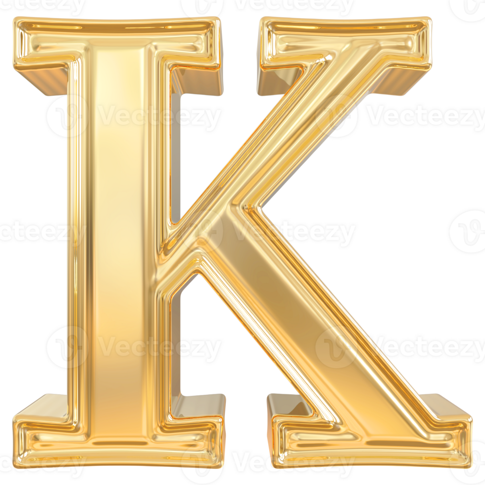 Gold letter K font 3d render png