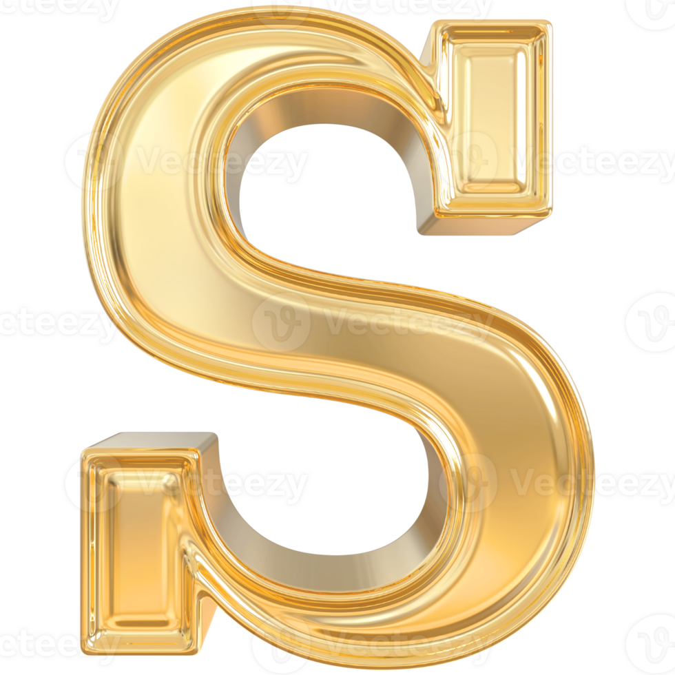 Gold letter S font 3d render png