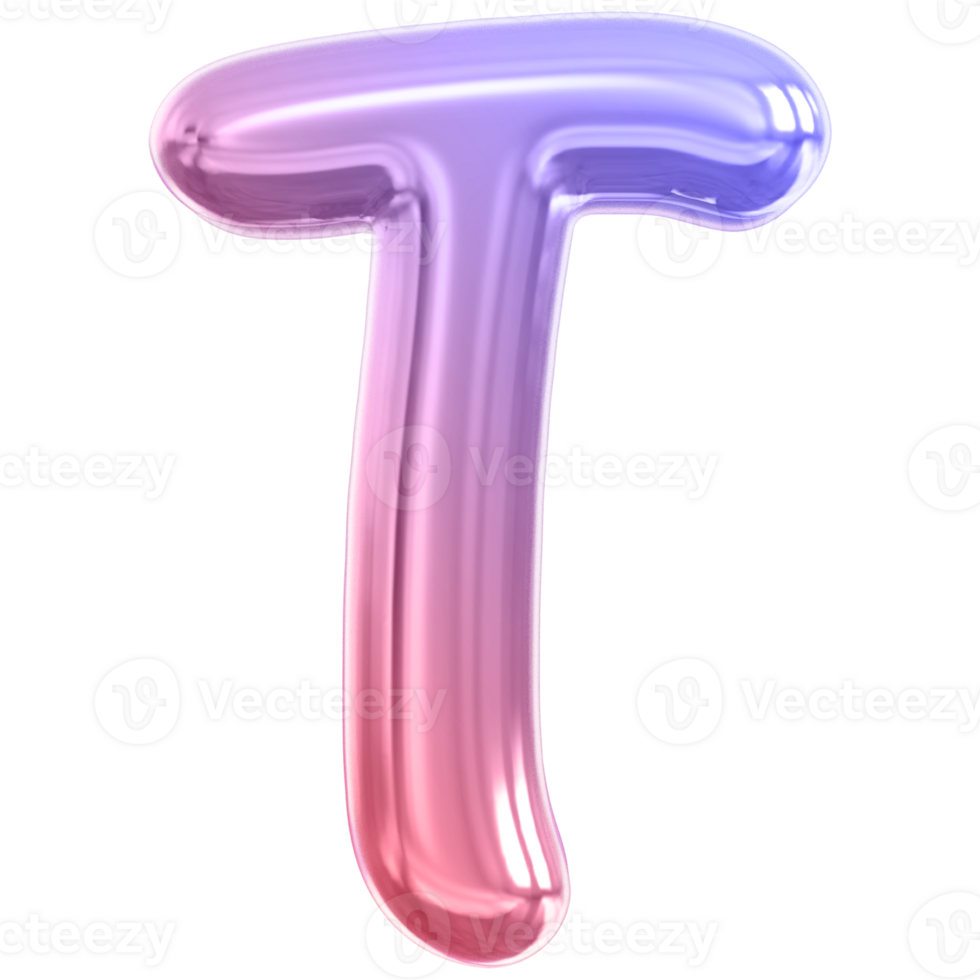 Gradient bubble letter T font 3d render png