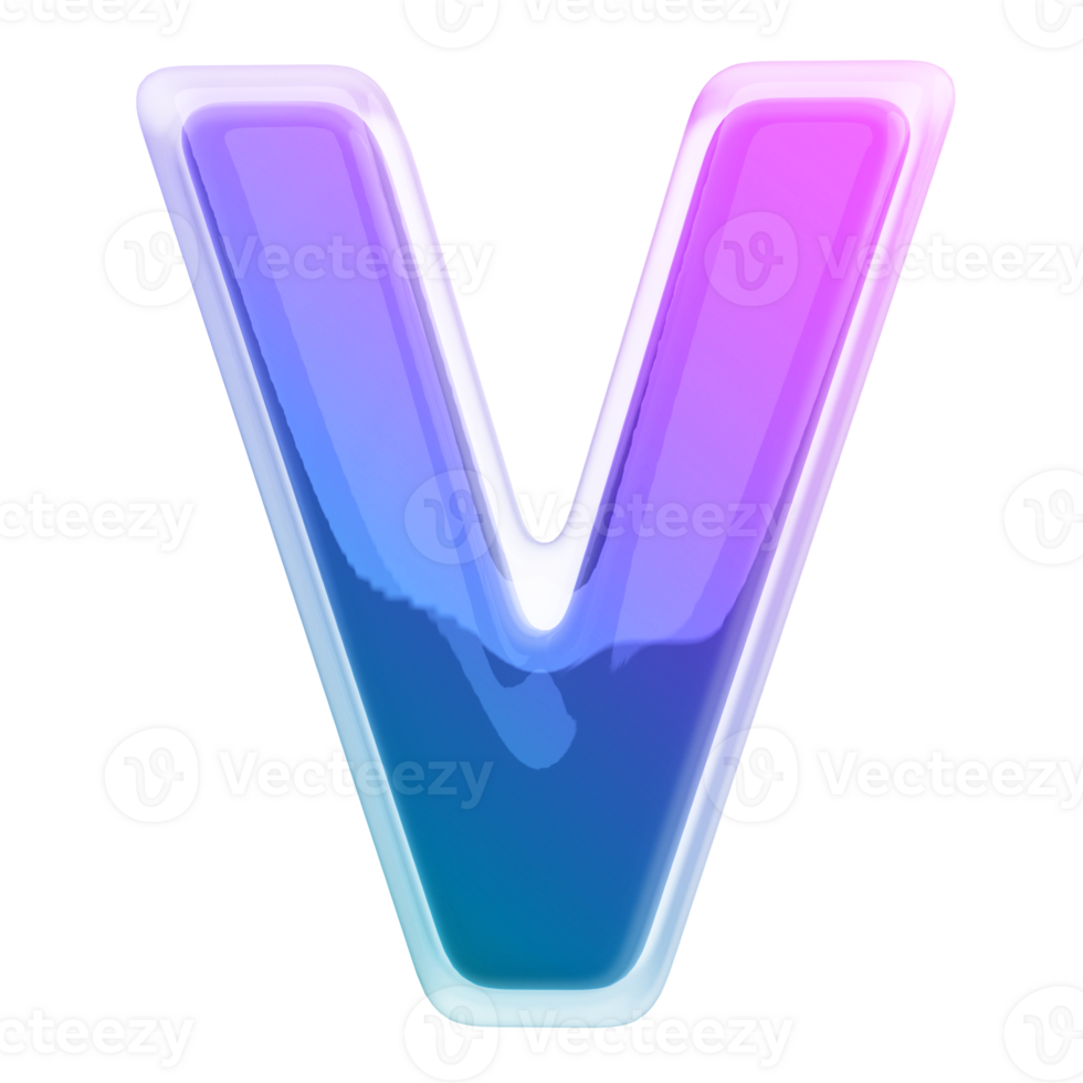 Gradient letter V font 3d render png