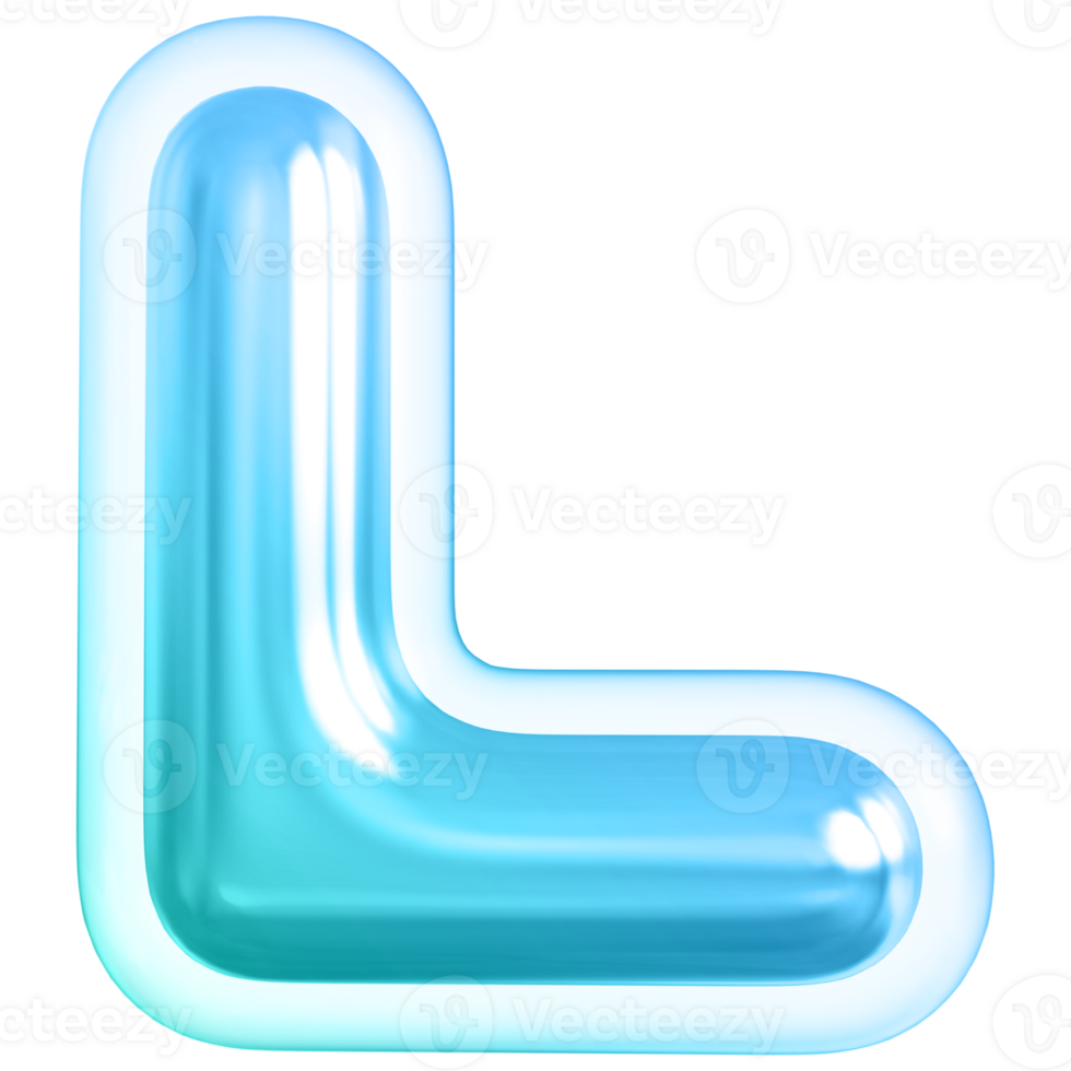 Blue letter L font 3d render png