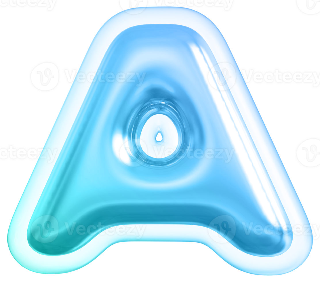 Blue letter A font 3d render png