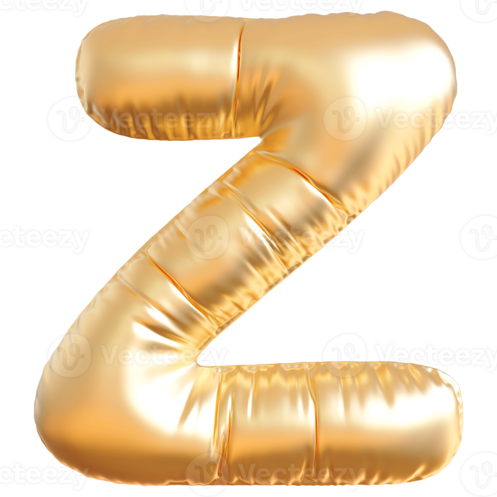 Gold bubble letter Z font 3d render png