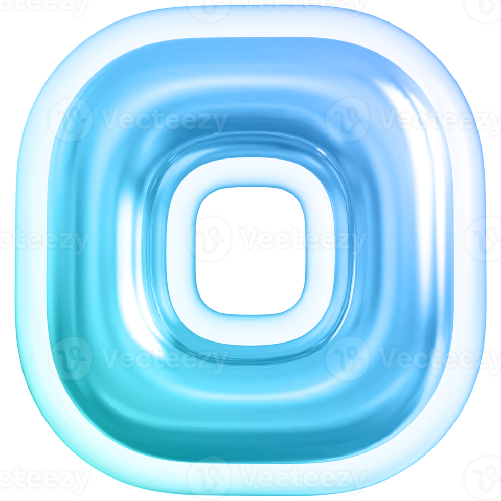 Blue letter O font 3d render png