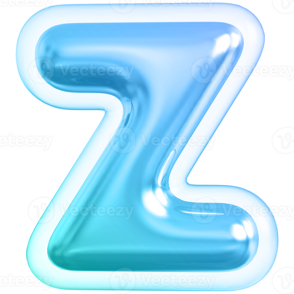 Blue letter Z font 3d render png