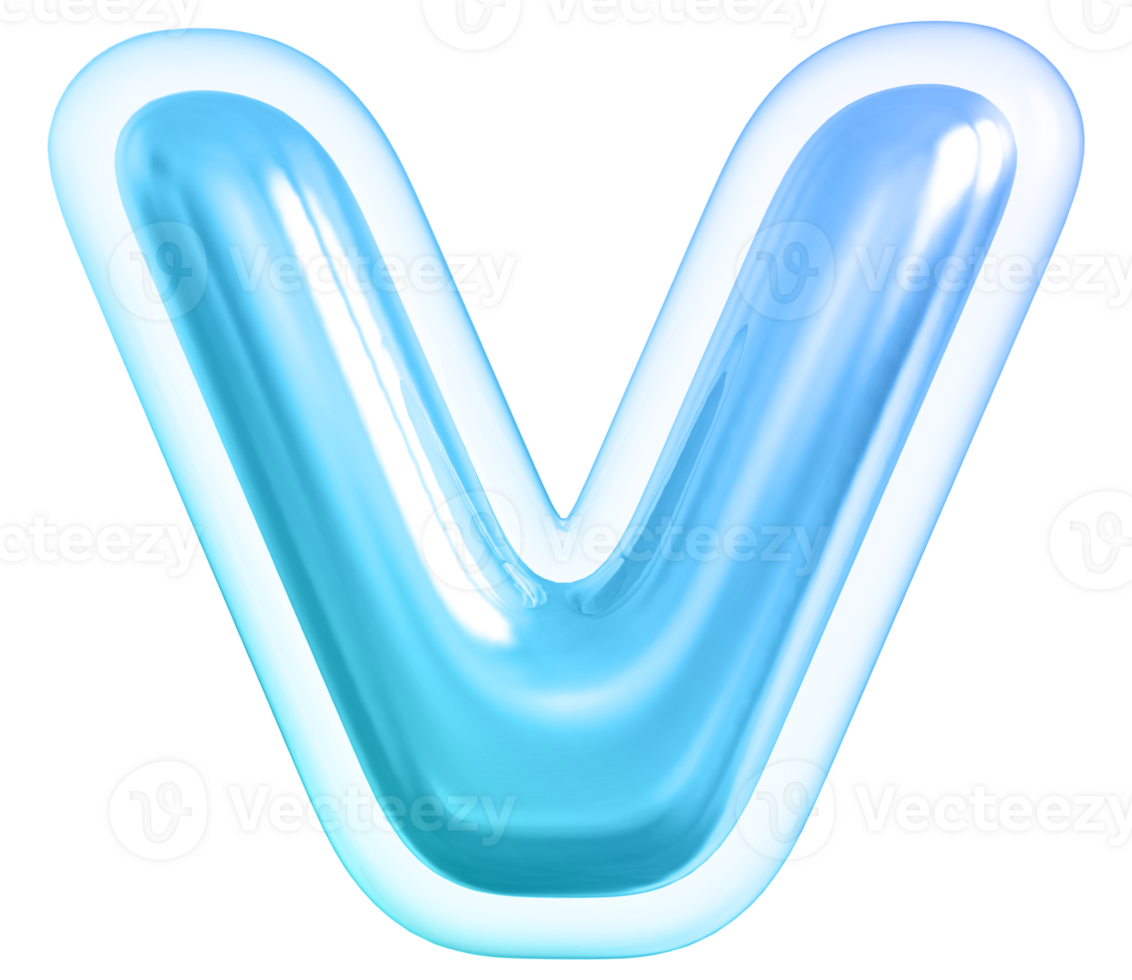 Blue letter V font 3d render png