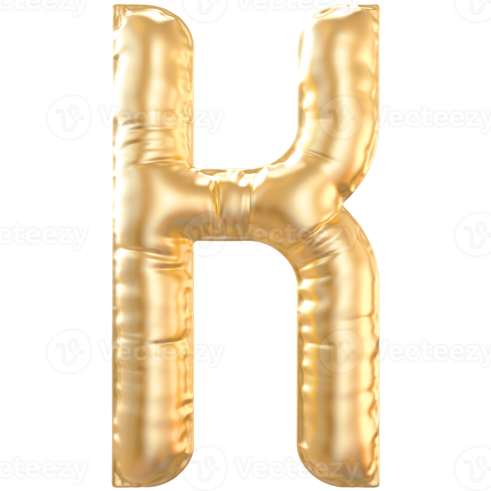 Gold bubble letter K font 3d render png