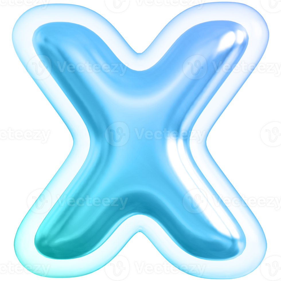 Blue letter X font 3d render png