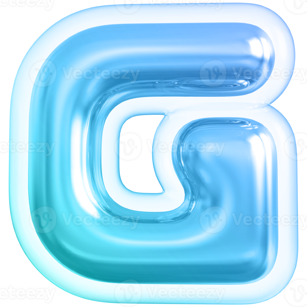 Blue letter G font 3d render png