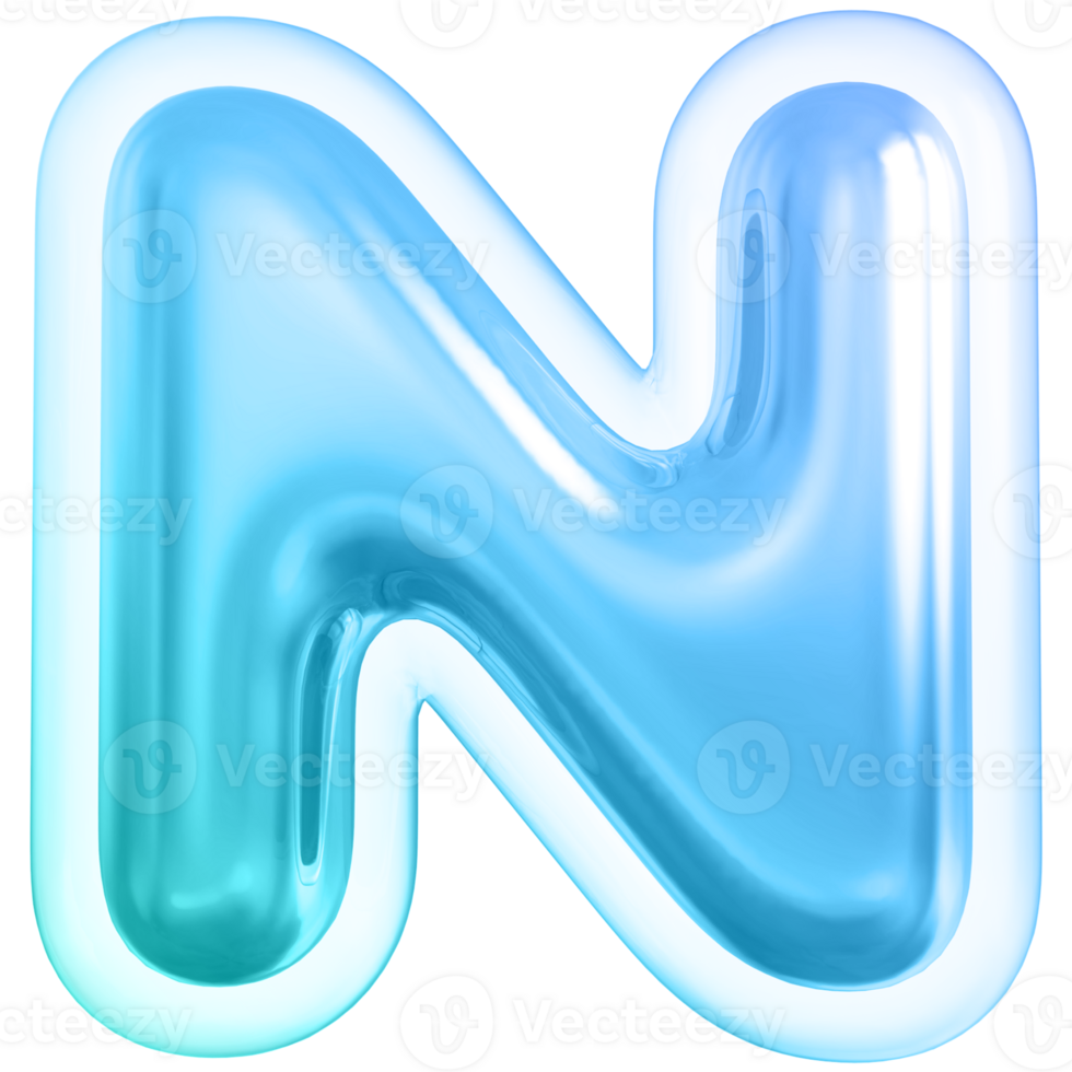Blue letter N font 3d render png