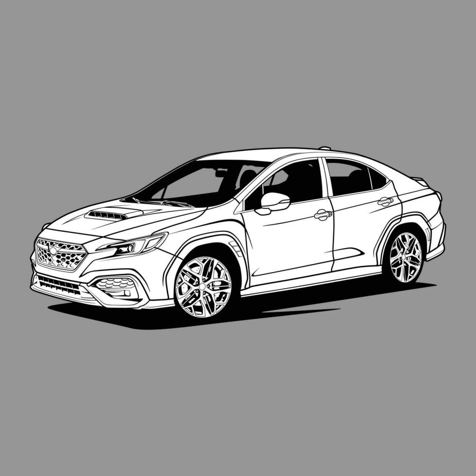 WRX TR Black and White view car vector illustration for conceptual design