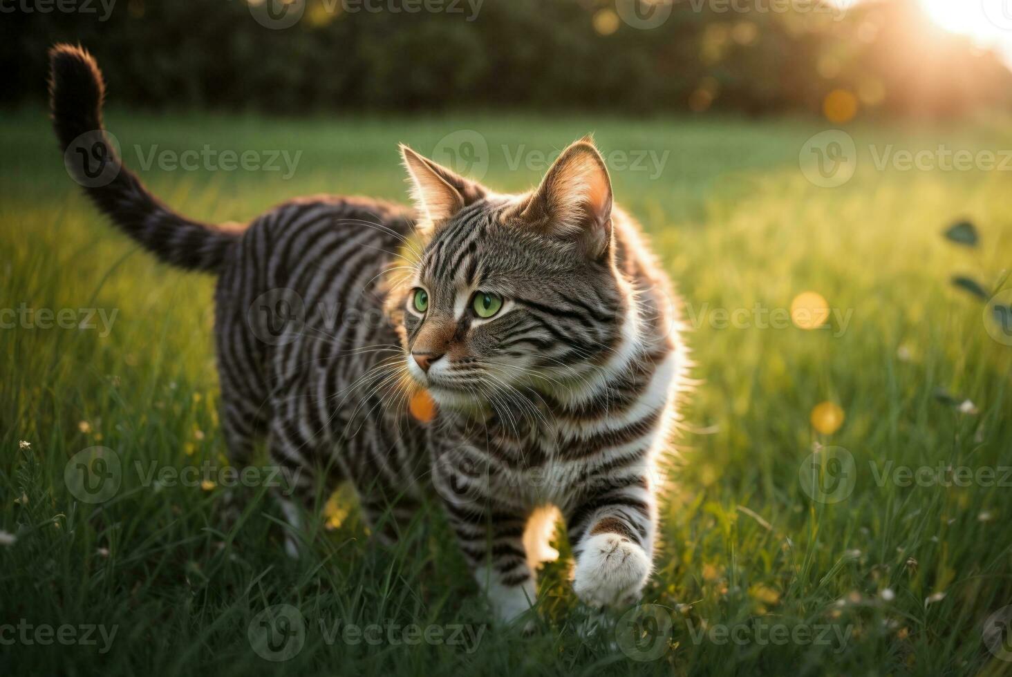 ai generado adorable, a rayas juguetón gato caminando en el archivado foto