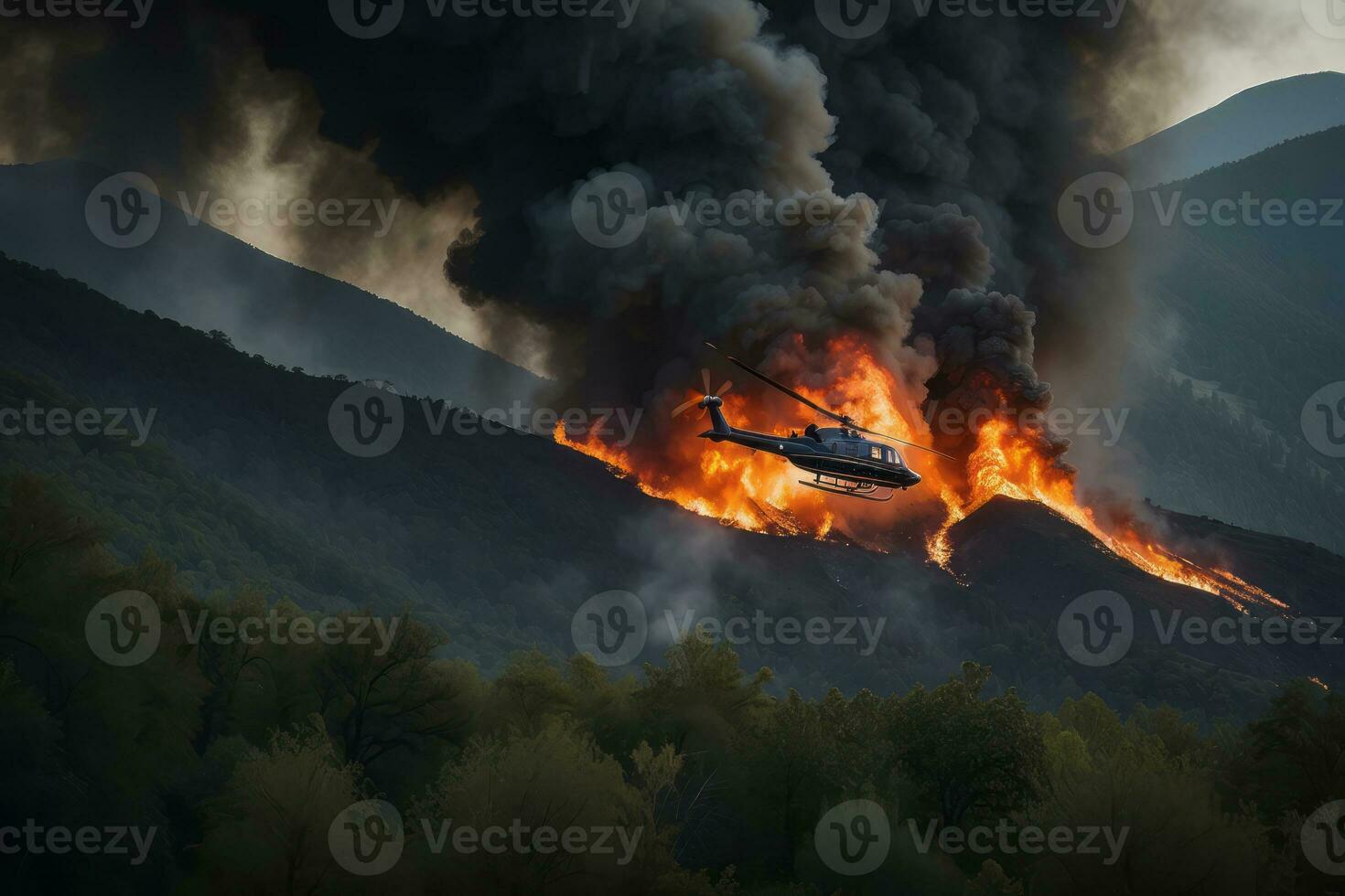 ai generado de rápida propagación incendios forestales y ecológico catástrofes debido a clima cambio y global calentamiento foto