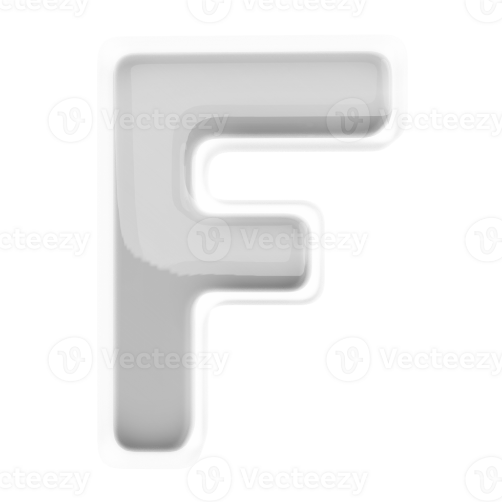 Silver letter F font 3d render png