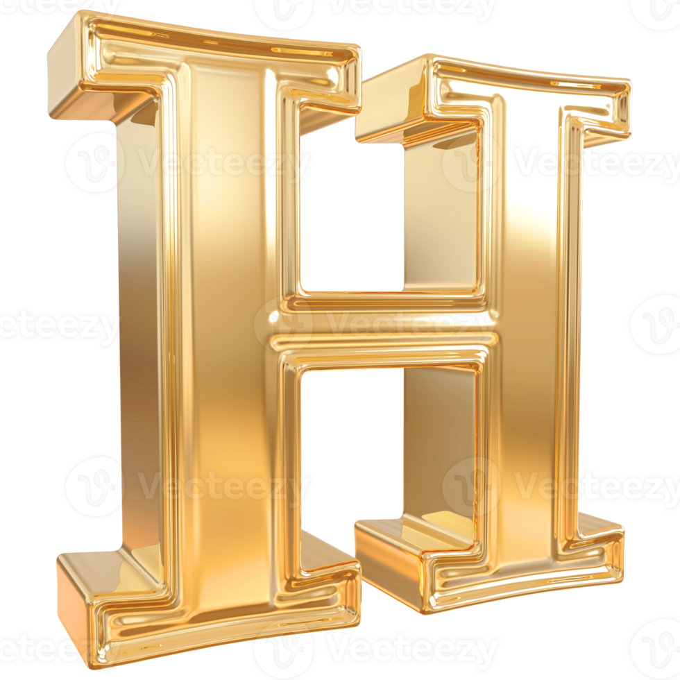 Gold letter H font 3d render png