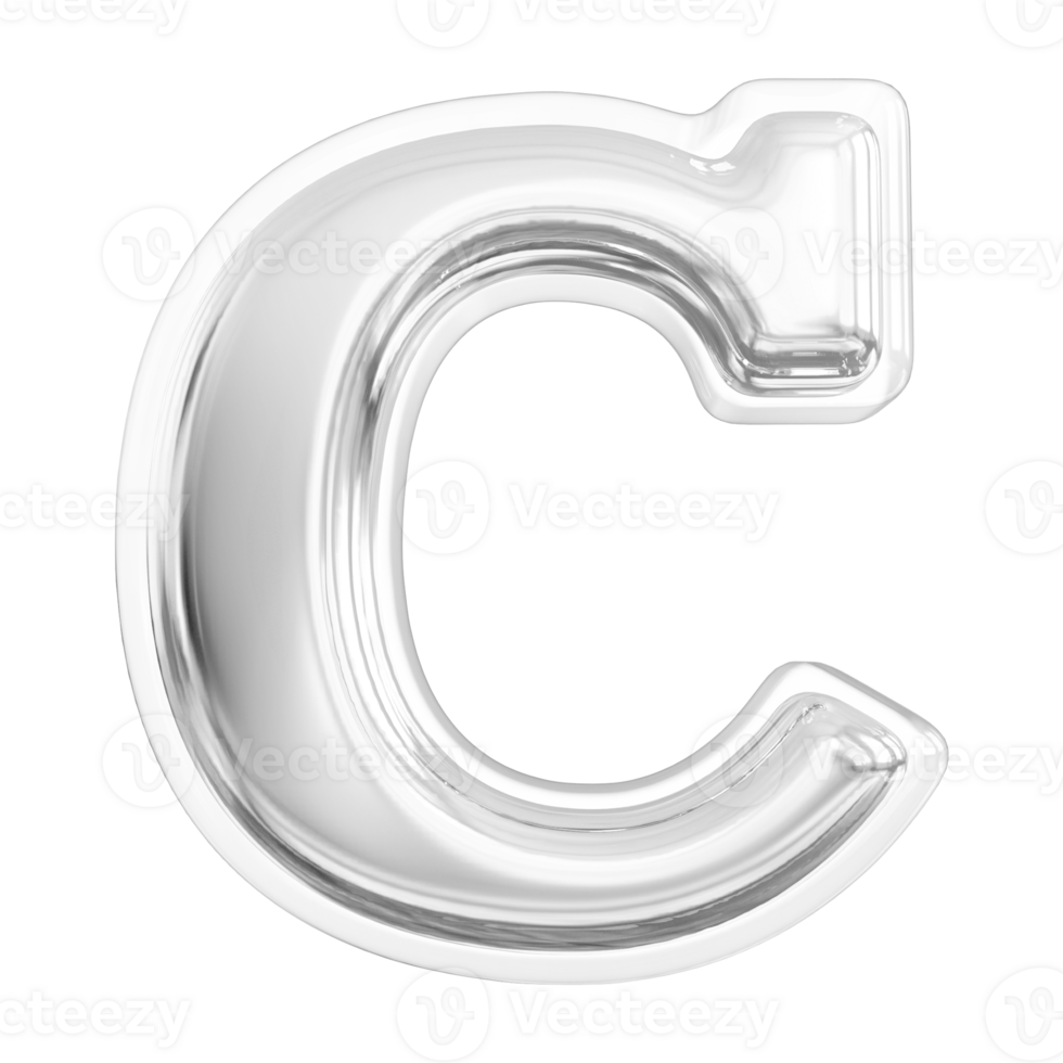 Silver letter C font 3d render png