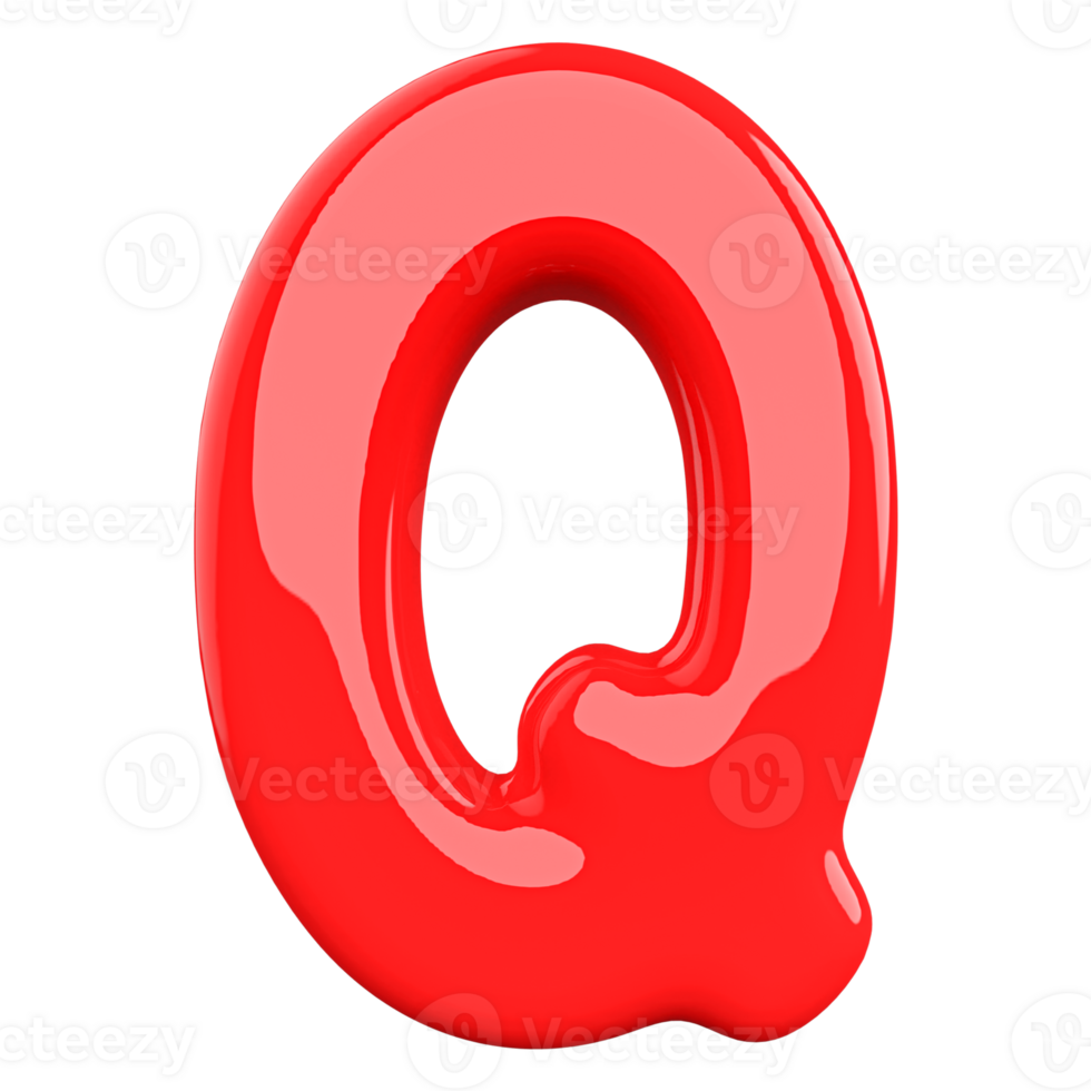 Red letter Q font 3d render png