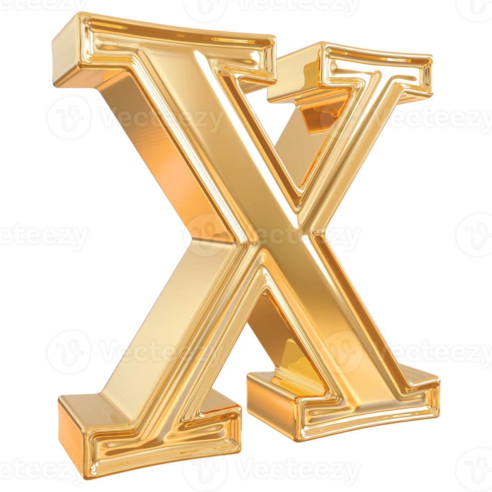 oro lettera X font 3d rendere png