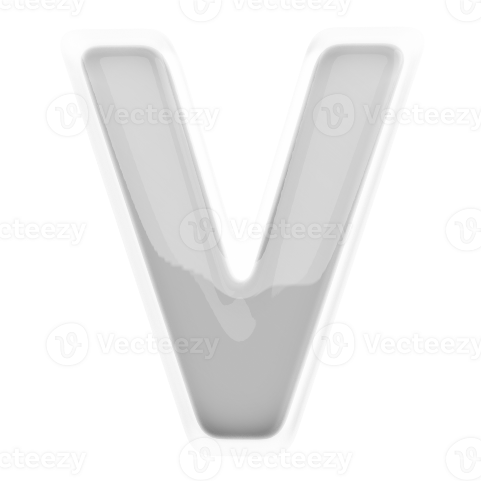 Silver letter V font 3d render png