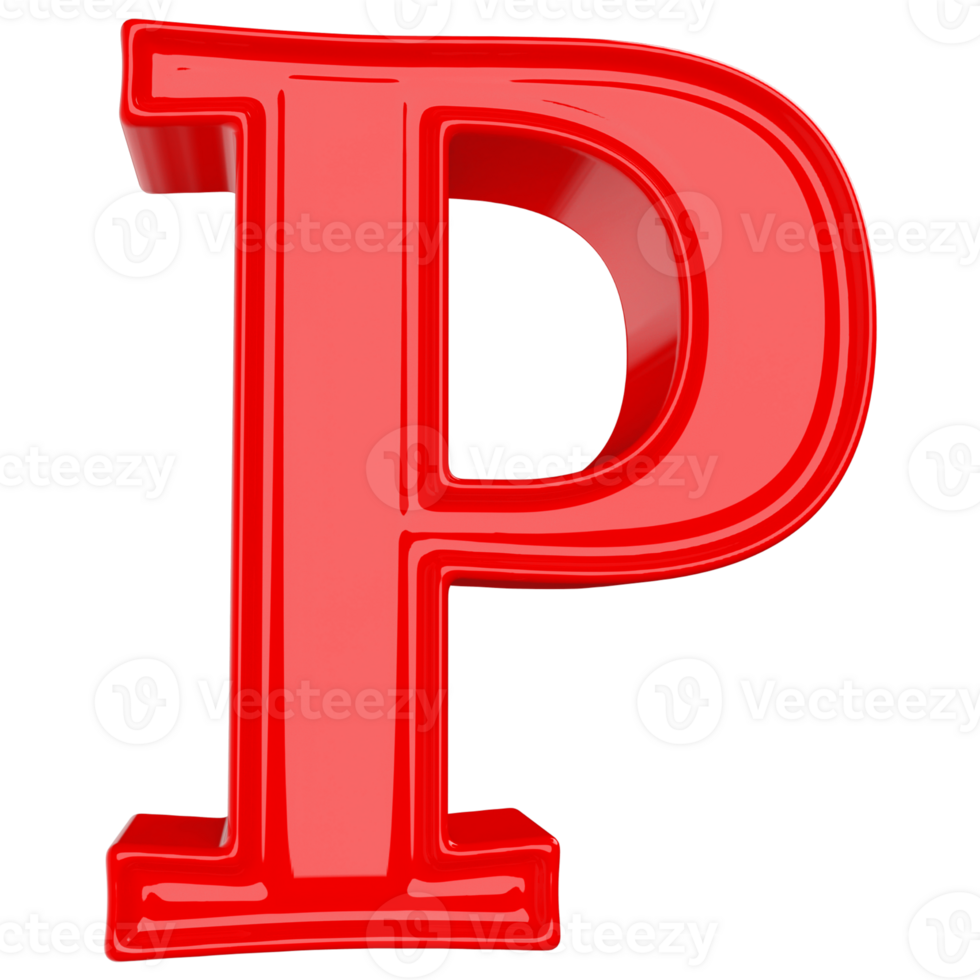 Red letter P font 3d render png