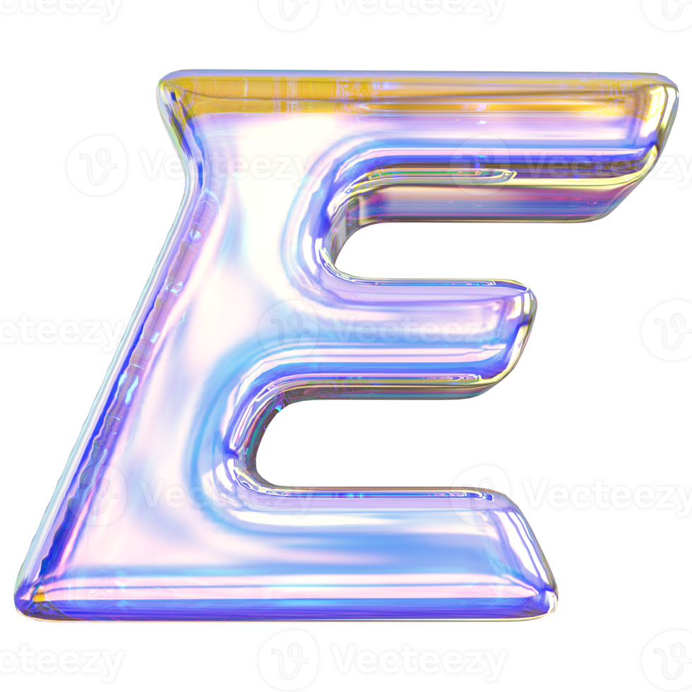 Gradient letter E font 3d render png