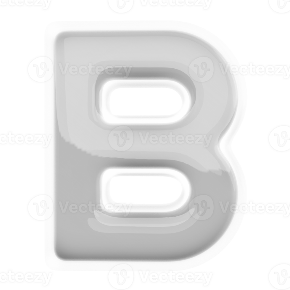 Silver letter B font 3d render png