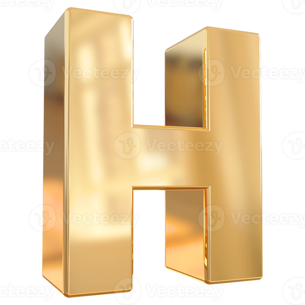 Gold letter H font 3d render png