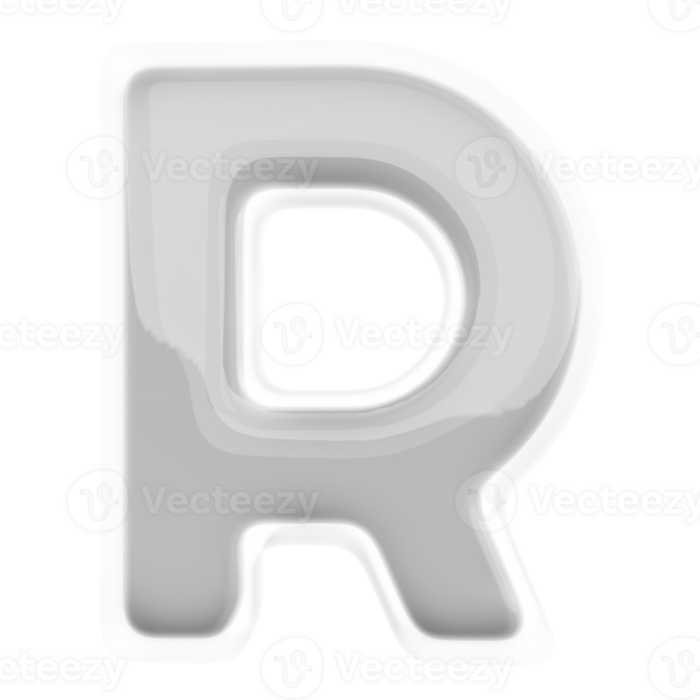 Silver letter R font 3d render png