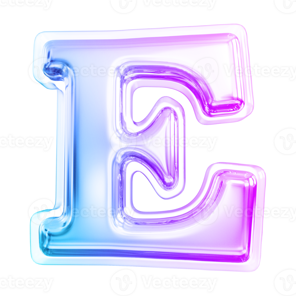 Gradient letter E font 3d render png