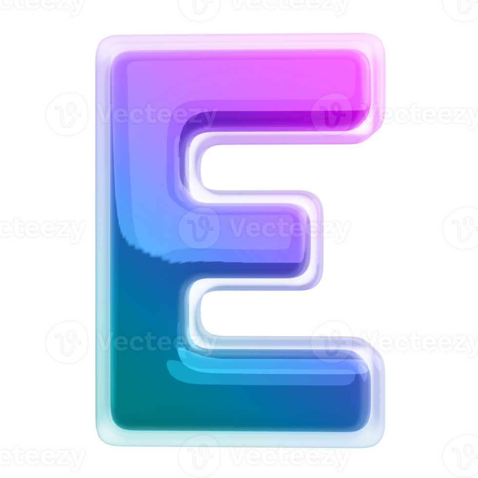 Gradient letter E font 3d render png