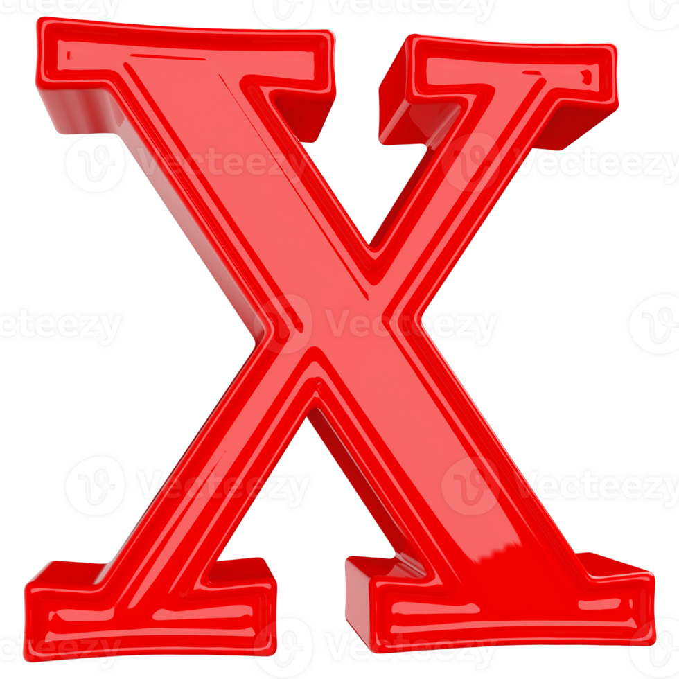 Red letter X font 3d render png