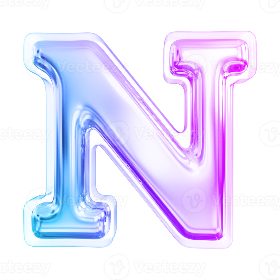 Gradient letter N font 3d render png