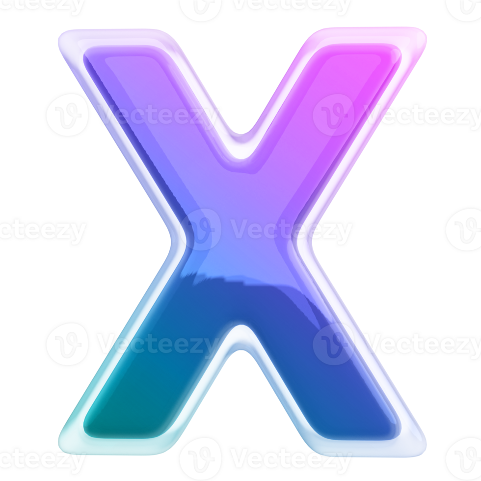 Gradient letter X font 3d render png