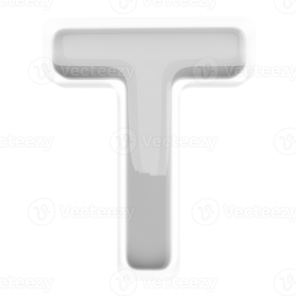 Silver letter T font 3d render png